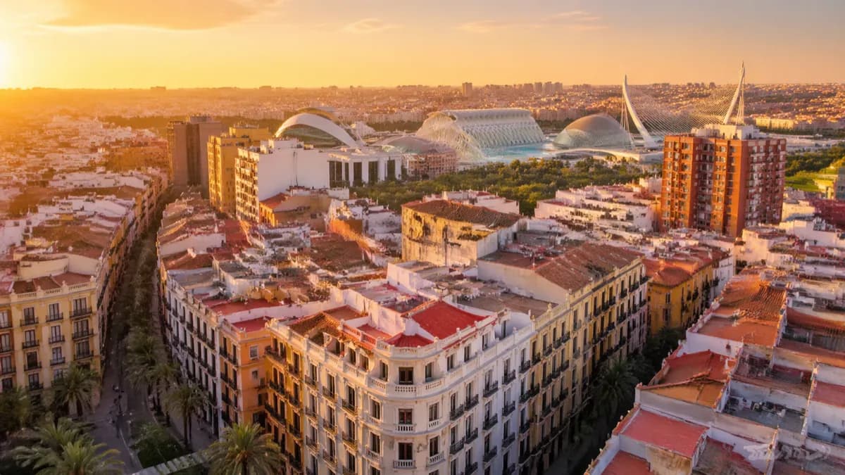 Valencia cityscape at golden hour