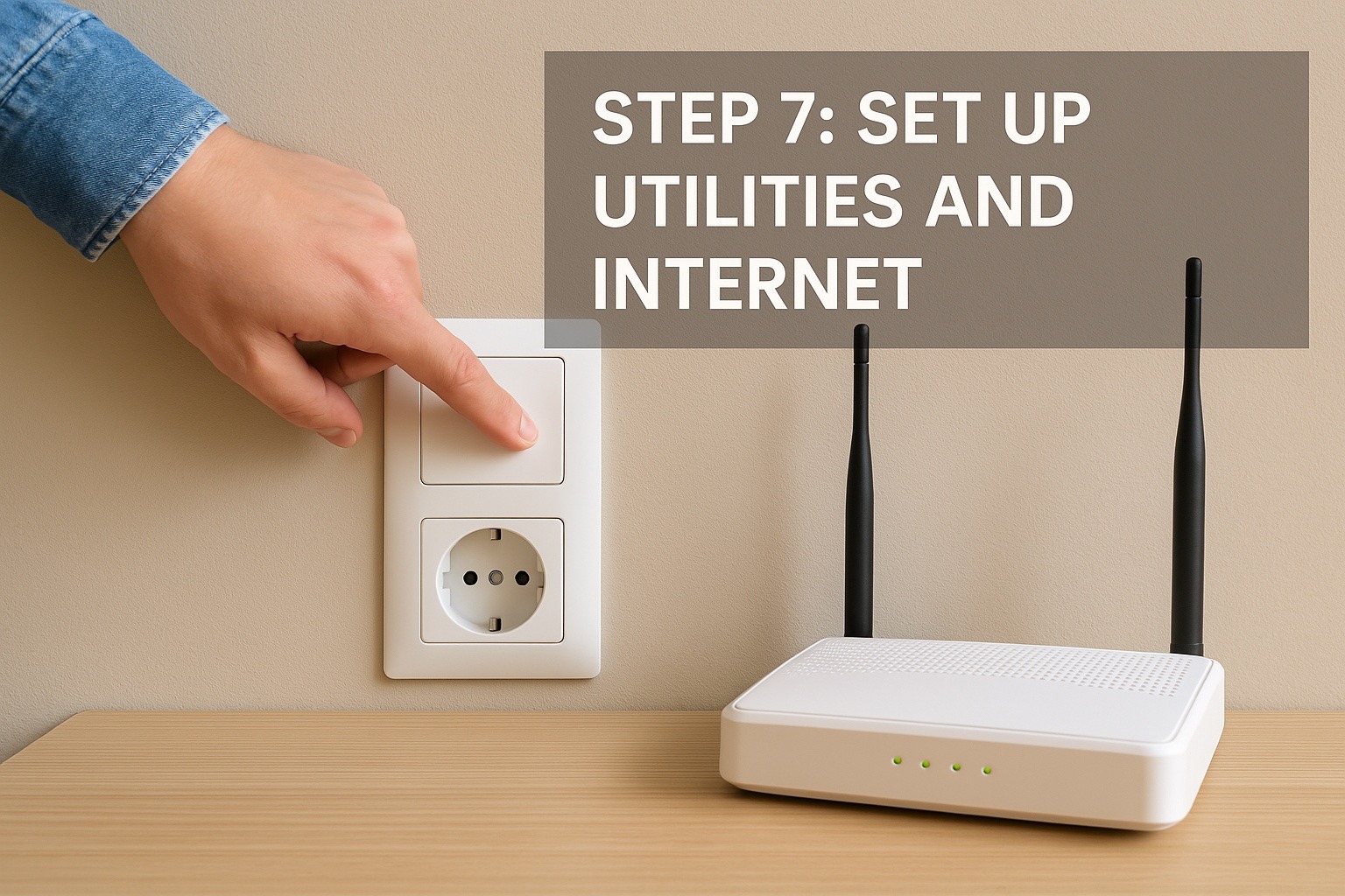 Hand pressing light switch next to internet router – Step 7: Set up utilities and internet when moving to Spain