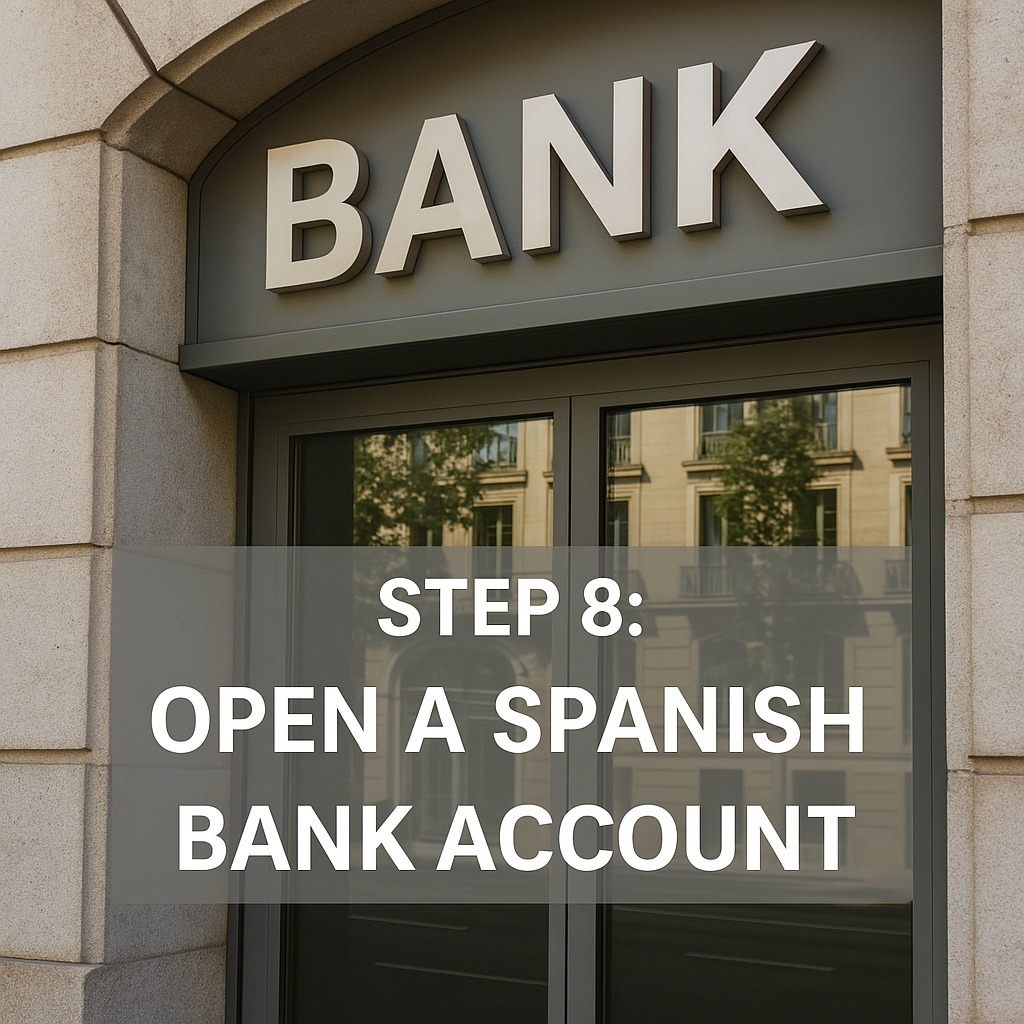 Modern bank building entrance with glass doors – Step 8: Open a Spanish bank account when relocating to Spain