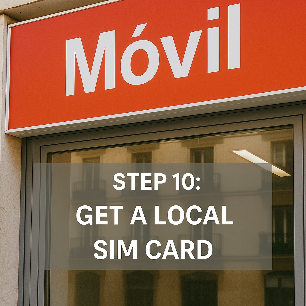 Storefront with red sign reading 'Móvil' – Step 10: Get a local SIM card after moving to Spain
